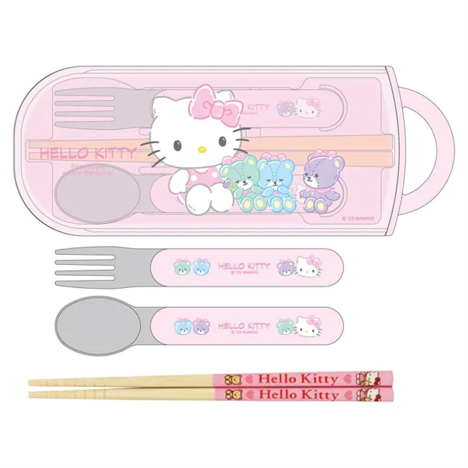 Hello Kitty and Bears Pastel Utensil Trio Set with Case